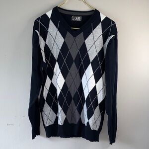 Men's V-Neck Argyle Sweater - Black, Gray, and White